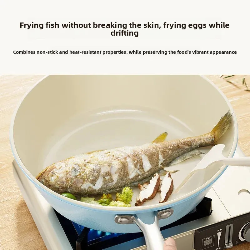 New ceramic non stick pan multifunctional frying pan haze blue frying pan household frying pan universal stove flat bottomed pan
