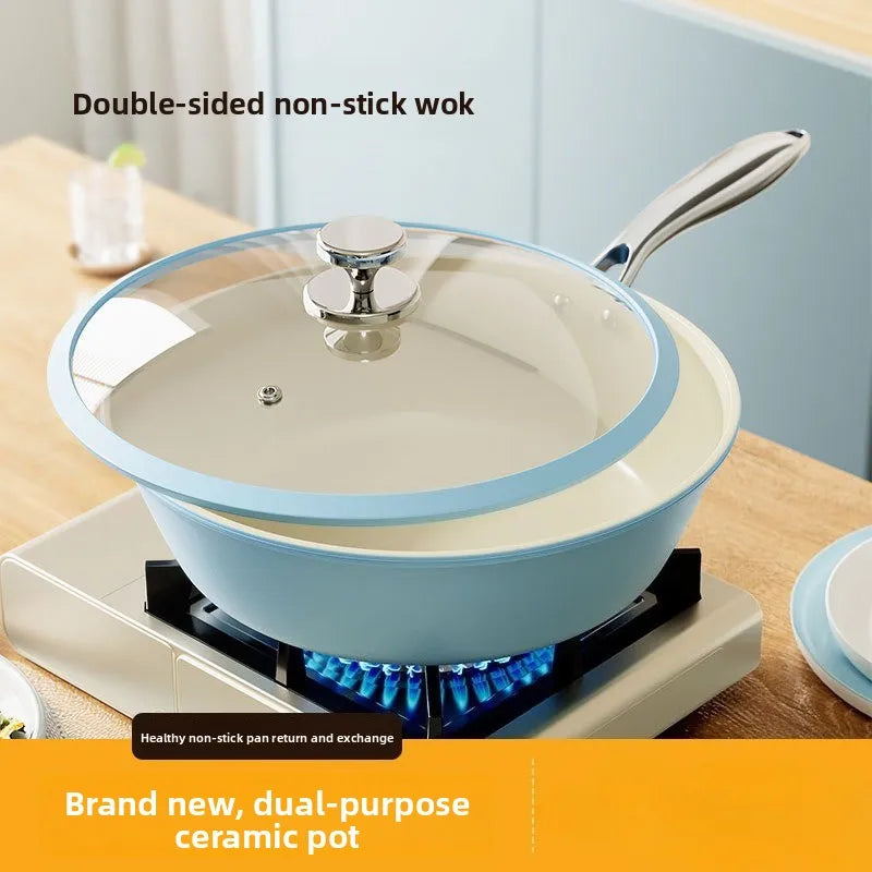 New ceramic non stick pan multifunctional frying pan haze blue frying pan household frying pan universal stove flat bottomed pan