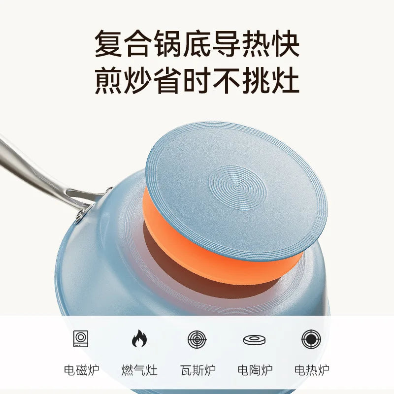 New ceramic non stick pan multifunctional frying pan haze blue frying pan household frying pan universal stove flat bottomed pan